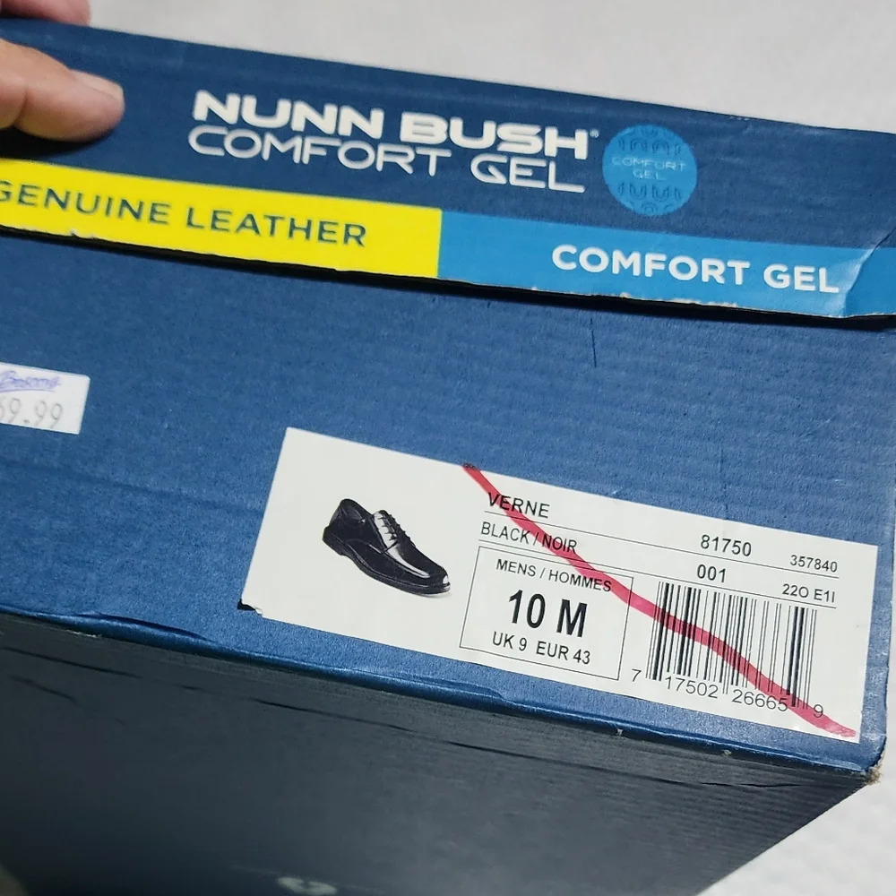 NUNN BUSH EUC MENS SIZE 10 81750 COMFORT GEL BLACK LEATHER OXFORD SHOES